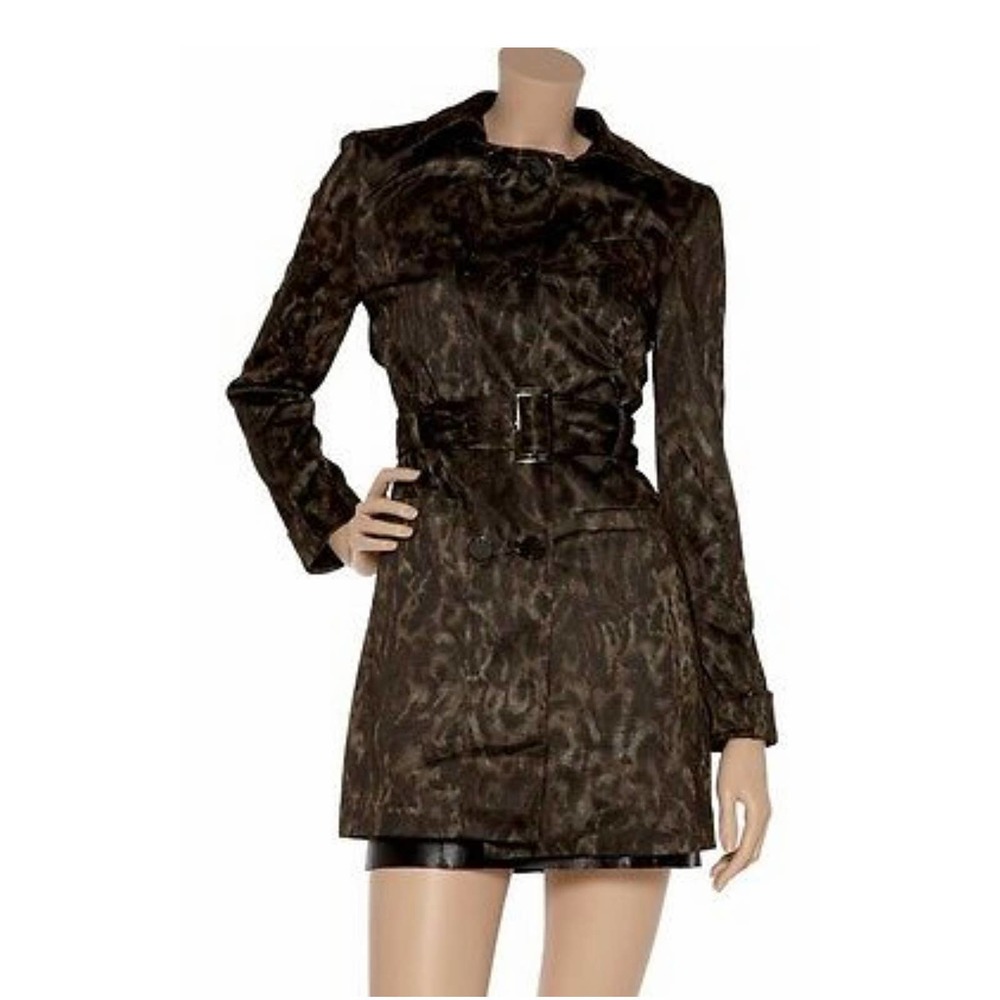 Walter Baker Animal Print Belted Double Breasted Trench Coat Women Size Small - Picture 4 of 10